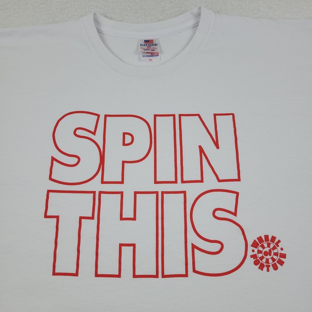 Spin‎ This Wheel of Fortune Bayside T-Shirt Mens XL White Cotton USA Made SS
